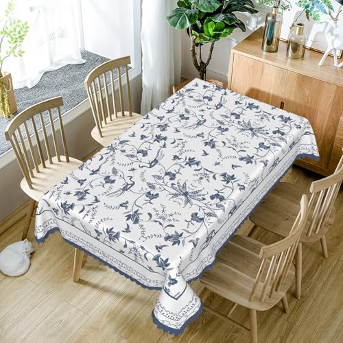 Baocicco Blue Floral Rectangular Tablecloth Blue and White French Country Tablecloths Rustic Flowers Stain Proof Table Cover for Farmhouse Decor Indoor Outdoor Table Picnic Dinner Decor 60x102 Inch