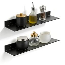 Z metnal 40cm Floating Shelves 2 Pack, Black Aluminium Wall Mounted Shelves, Long Wall Shelf Display Rack Spice Racks for Kitchen Bedroom Bathroom Living Room, 16 Inch Decor Shelf