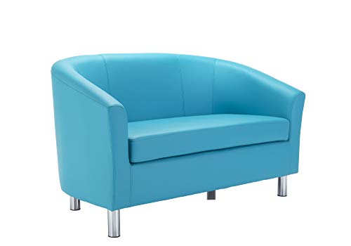 Office Hippo Tub Sofa, Silver Feet, PU Leather, Sky Blue, One Size