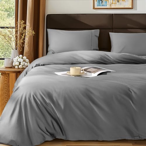 SONORO KATE 100% Egyptian Cotton Duvet Cover King Size, 1000 Thread Count Sateen Duvet Cover, Soft, Breathable Cotton Comforter Cover with Hidden Zipper Closure - 3 PC (Grey,King)