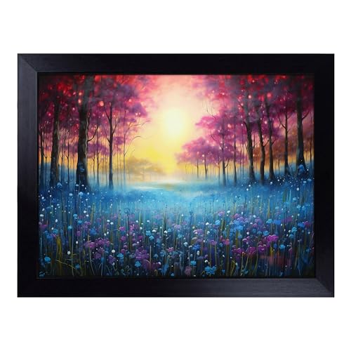 Lap Tray with Bean Bag Cushion, Bluebell Flower Colour Field - Handmade in the UK, Raised Wooden Edge, Padded Cushion, Heat-Resistant Wipe-Clean Surface, for Meals, Laptops and Crafts
