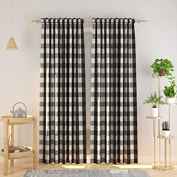 Natus Weaver Cotton Curtains Black and White Buffalo Gingham Check Curtain Panels 95 inches Long Living Room Drapes Plaid Checker Kitchen Bedroom Window Treatment Set 2 Panels Rod Pocket