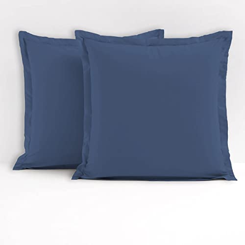 Home Linge Passion Pair of Blue Cotton Pillowcases 63 x 63 cm