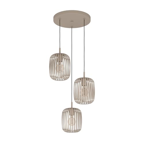 Eglo Romazzina Pendant Light, 3-Light Hanging lamp for staircases and Galleries, Round Metal Ceiling Lighting in Sand Colour, E27 Socket, Ø 46 cm