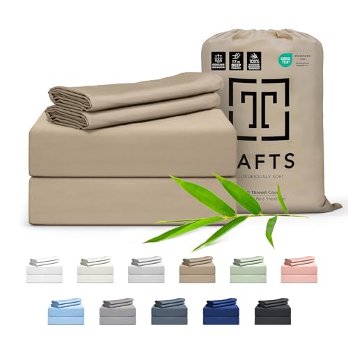 Tafts 100% Viscose Bamboo Bedding Set Luxurious Soft, Silky Cool Double Knit Sheets, Queen (Beige)