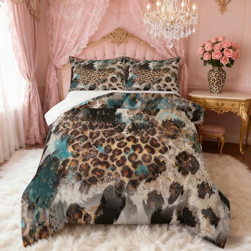 Leopard Print Kids Comforter Set Twin Size,Boys Girls Adults Bedroom Decor,Black White Cow Fur Texture Down Comforter,Abstract Animals Skin Bedding Set,Rustic Farmhouse Duvet Insert,1 Pillowcase