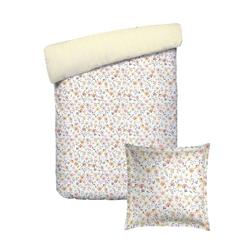 Pure Cotton 2-Piece Single Bedding Set – Duvet Cover 140 x 200 cm and 1 Pillowcase 63 x 63 cm – 100% Cotton Satin, 80 Thread Count – Oeko-TEX Certified – August Bouquet – Yellow