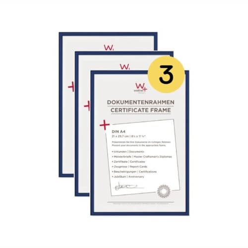 walther Design Picture Frame Blue 21 x 29,7 cm (DIN A4) 3-Pack, New Lifestyle Plastic Frame KV130L3