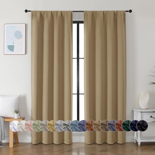 Simplebrand Ava Taupe Blackout Curtains for Bedroom 84 Inch Length 2 Panels Set, Solid Thermal Insulated Privacy Living Room Window Treatment Curtains Blackout Drapes, W40 x L84 Inch, Taupe