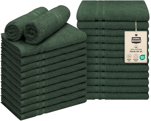 Utopia Towels Cotton Bleach Proof Salon Towels (16x27 inches) - Bleach Safe Gym Hand Towel (24 Pack, Forest Green)