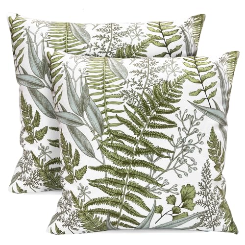 RYSMIYOU Decorative Throw Pillow Covers Set of 2 Olive Green Leaves Pillow Covers 20x20 inch Soft Short Plush Square Floral Throw Pillows,Farmhouse Outdoor Pillow Covers for Couch Bed Living Room