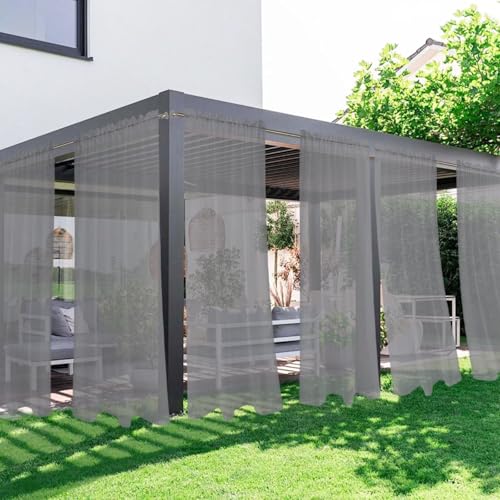 SpaceDresser Outdoor Sheer Curtains for Patio, 6 Panels Waterproof Rod Pocket Indoor Curtain for Living Room, Porch, Pergola, Cabana, Gazebo, 52 x 120 Inch, Grey
