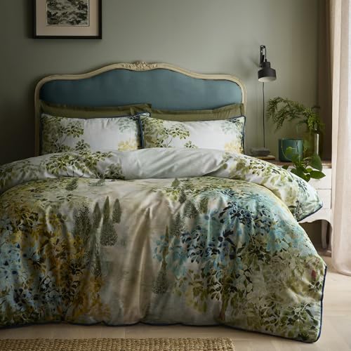 Soiree Hidden Garden Duvet Cover Set Double 200 x 200cm – 100% Cotton Bedding with Elegant Floral Garden Design, Includes 2 Pillowcases, Green