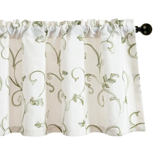 VOGOL Leaves Pattern Window Valances, 1 Panel Rod Pocket Easy Care Kitchen Valance, 54 x 18 Inches Country Style Home Decor for Farmhouse, Green