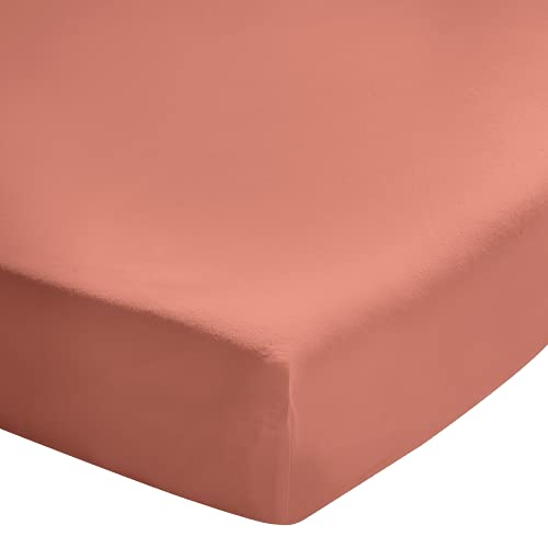 ESSIX Soft Line Fitted Sheet, Cotton, Terracotta, 90 x 190 cm
