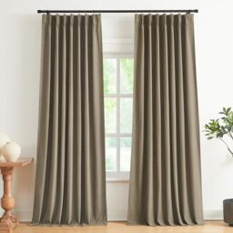 "Vision Home Brown Pinch Pleated Full Blackout Curtains Linen Blended Room Darkening Window Curtains 95 inch for Living Room Bedroom Thermal Insulated Pinch Pleat Drapes with Hooks 2 Panel 40"" Wx95 L"