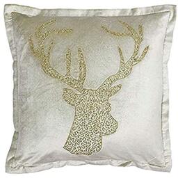 "Riva Paoletti Wonderland Stag Christmas Cushion Cover - Champagne Beige - Sequined Glitter Stag Head Design - Double Flange Edge - 60% Viscose 40% Cotton - 50 x 50cm (20"" x 20"" inches)"