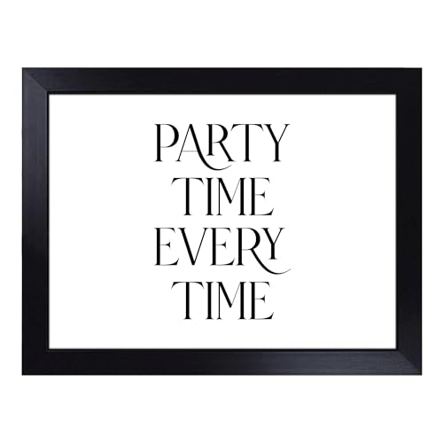 Lap Tray with Bean Bag Cushion, Party Time Every Time Typography Quote - Handmade in the UK, Raised Wooden Edge, Padded Cushion, Heat-Resistant Wipe-Clean Surface, for Meals, Laptops and Crafts