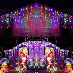 SHATCHI 480LEDs Waterfall Icicle Christmas Lights Multicolour - Multifunction 8 Modes, Timer Clear Cable Indoor/Outdoor Low Voltage Waterproof Curtain Light Christmas Decoration