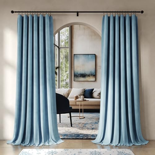 Beauoop Lake Blue Velvet Curtains 108 Inches Long 2 Panels for Bedroom Living Room Thermal Insulated Room Darkening Soundproof Rod Pocket Window Treatments Drapes, 52X108 Set of 2