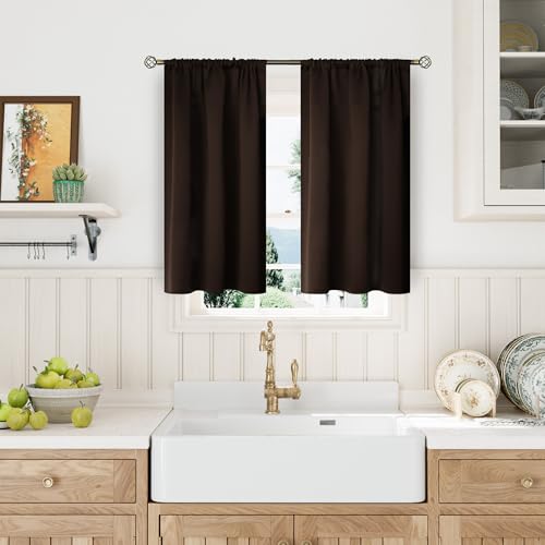 BGment Short Blackout Curtains for Bedroom 40 Inches Long - Thermal Insulated Room Darkening Curtain for Kitchen, Brown, 34 x 45 Inch, 2 Panels