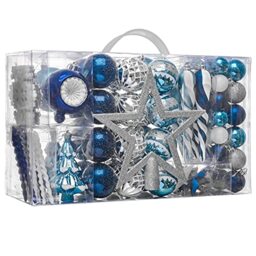 Valery Madelyn Christmas Ornaments Set, 100ct Navy Blue and Silver Shatterproof Christmas Tree Decorations Ball Ornaments Bulk, Winter Wonderland Hanging Ornaments for Xmas Trees Holiday Decor