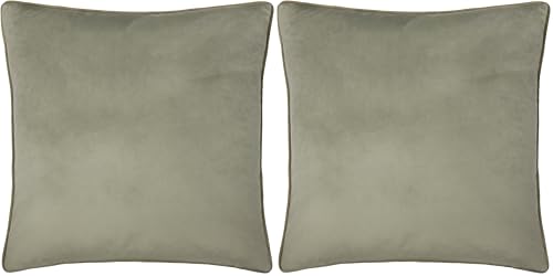 furn. Meridian Cushion Cover – Luxury Contrast Piped Velvet Decorative Case (Green/Sage – 55x55cm) (Pack of 2)