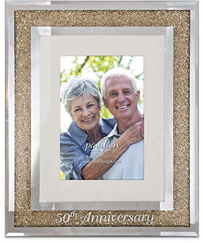 Pavilion Gift Company Glorious Occasions-50th Anniversary Gold Crystal Mirrored 4x6 Picture Frame, S