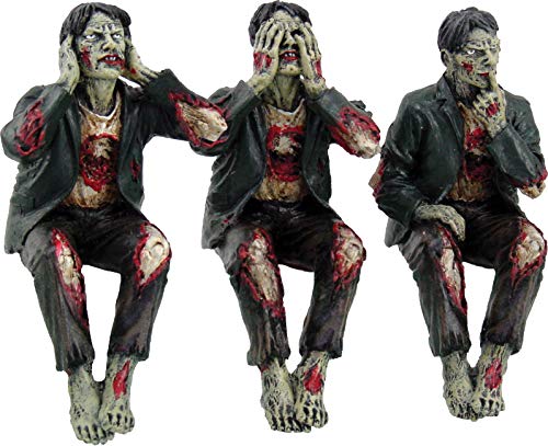 Nemesis Now See No, Hear No, Speak No Evil Zombies Figurines 10cm ??? Three Wise Zombies Gothic Ornament Set, Black