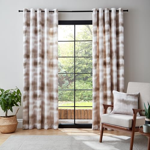 Catherine Lansfield Ombre Texture 66x90 Inch Thermal Eyelet Curtains Two Panels Natural