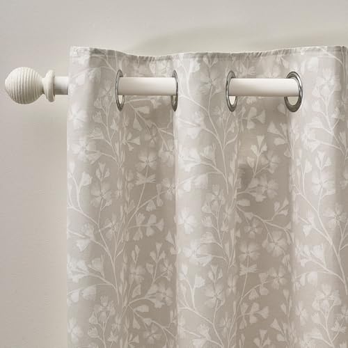 Catherine Lansfield Brooke Floral 66x54 Inch Lined Eyelet Curtains Two Panels Natural