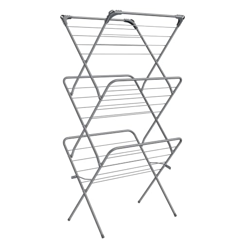 SONGMICS Foldable Clothes Airer, 20 m Drying Space, 70 x 62 x 154.5 cm - Clothes Drying Rack, Steel Frame, Indoor Outdoor Use, Grey, BUNJI Collection LLR720G01