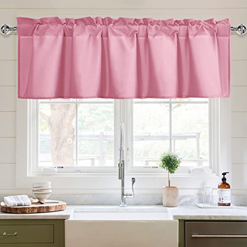 XWZO Kitchen Valances Curtains for Windows Living Room Bedroom Bathroom Toppers Farmhouse Style Rustic Dinning Room Blackout Thermal Insulated Rod Pocket, W72 x L16 Inch Length, Pink, 1 Panel.
