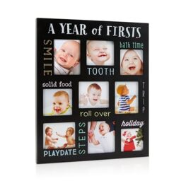 Pearhead Baby’s First Year Photo Frame – Milestone Keepsake Multi Photo Picture Frame, Wall Mount, Black