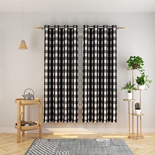 Natus Weaver Buffalo Check Curtains 72 inches Long Basement Black and White Gingham Plaid Kitchen Window Curtain Panels Living Room Checker Drapes Bedroom Grommet Top Window Treatment 2 Panels