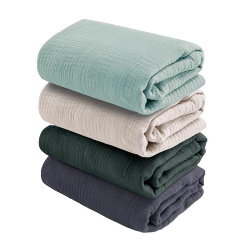 CottCare Baby Muslin Swaddle Blanket for Boys and Girls,4-Pack Breathable and Skin-Friendly,Wrap Soft Silky Cotton Muslin Swaddle Blankets
