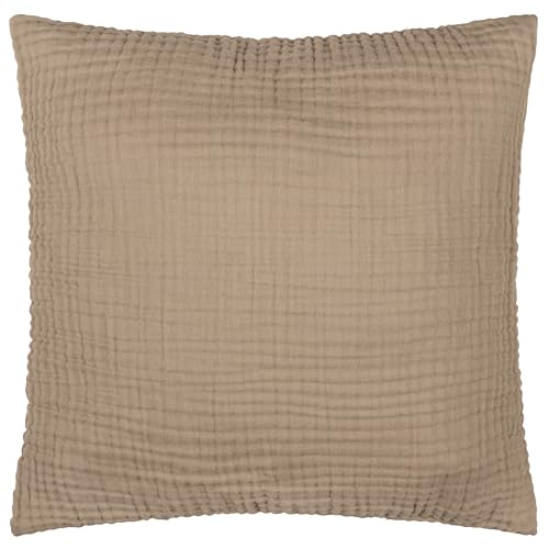 Yard furn Lark Feather Filled Cushion – Soft Minimalistic Textured Muslin Cotton Decorative Pillow (Mole – 45x45cm)