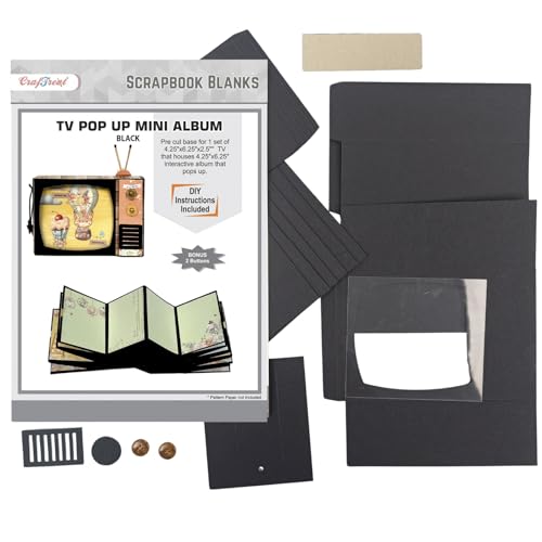 CrafTreat DIY Scrapbook Blank Precut Album Base - TV Pop Up Mini Album Black - Interactive Scrapbook Kit - Photo Album Scrapbook for Wedding Anniversary Travel Couples Memory Book Gift