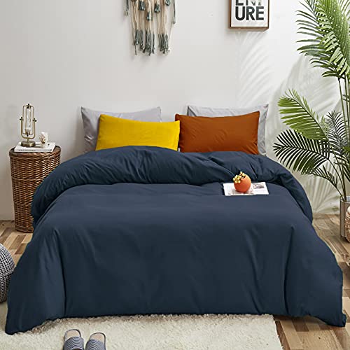 Luxlovery Navy Blue Comforter Set Queen Dark Blue Bedding Comforter Set Full Solid Color Soft Breathable Blanket Quilts Cozy Comforter with 2 Pillowcase for Women Men Adults