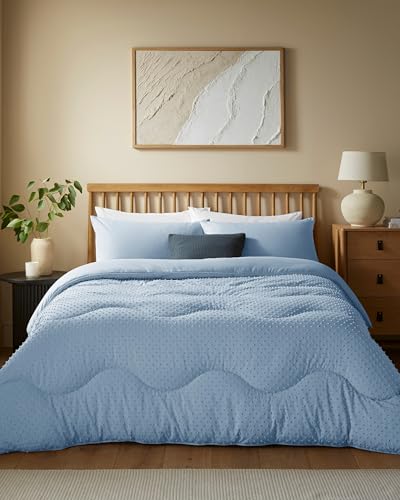 Night Lark Coverless Duvet and Pillowcase Set, Tufted Dots Collection – Coverless Duvet Double 10.5 Tog with Advanced Smartfil® Fibre, Machine Washable, Hypoallergenic – Dusk Blue, Double Bed Size
