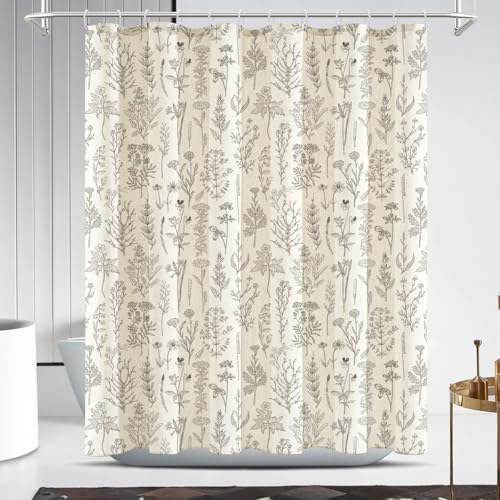 Coxila Vintage Floral Linen Shower Curtain Flower Retro Rustic Antique Botanical Plant Farmhouse Country Boho Cottage Wildflower Aesthetic Spring Bathroom 60 x 72 Inch Polyester Fabric 12 Pack Hooks