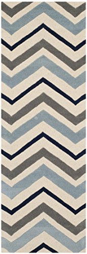 Safavieh Contemporary Indoor Hand Tufted Runner Area Rug, Chatham Collection, CHT749, in Ivory / Dark Grey, 69 X 213 cm for Living Room, Bedroom or Any Indoor Space