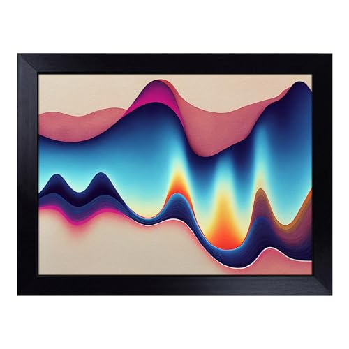 Lap Tray with Bean Bag Cushion, Abstract Soundwave Art - Handmade in the UK, Raised Wooden Edge, Padded Cushion, Heat-Resistant Wipe-Clean Surface, for Meals, Laptops and Crafts