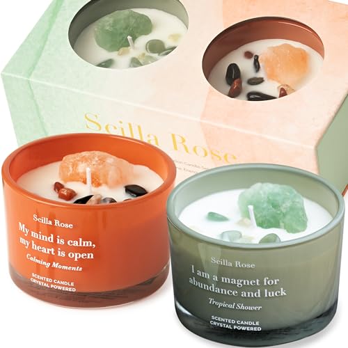 Candle Gift Set for Women, Scented Candles Infused with Crystals, Pure, Natural Fruity Essential Oil, Special and Unique - Mindfulness Gifts, Presents for Her