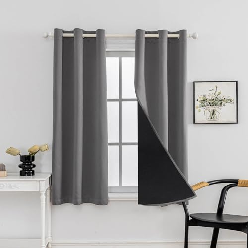 Anytime 100% Blackout Curtain 2 Panels Set,Thermal Insulated Window Drapes for Bedroom,Full Shading Panels (Grey,37W x 63L)