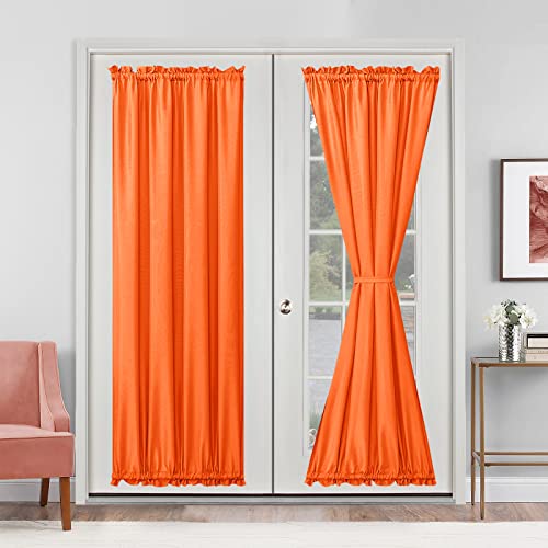 Hiasan French Door Curtains Privacy, Rod Pocket Semi Sheer Front Curtain for Door Window, 1 Panel (Pumpkin Orange, W 24 inch x L 72 inch)