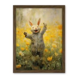 Artery8 Tulips and Rabbit Watercolour Fun Kids Baby Nursery Artwork Framed Wall Art Print 18X24 Inch