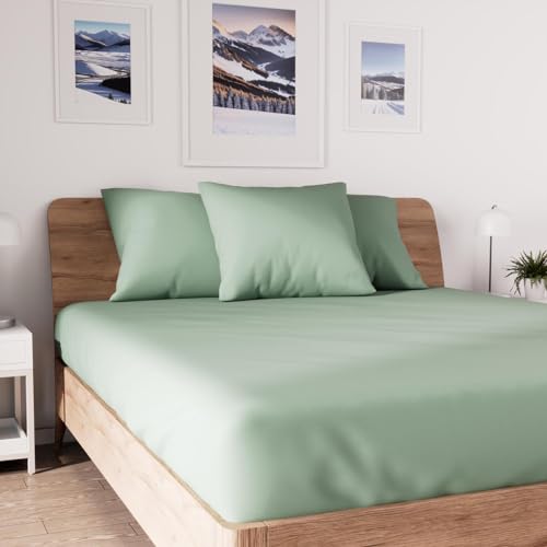 Soleil d'Ocre Jersey Fitted Sheet, Cotton, Green, 140 x 190 cm