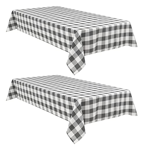 Hiasan Waterproof Checkered Table Cloth, 2 Pack - Buffalo Plaid Rectangle Table Cover for Outdoor Picnic/Party (60 x 120 Inch, Grey and White)