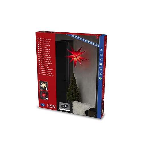 Konstsmide Christmas Outside Decoration 3D Star/Outdoor Lighting (IP44) / Built in Dimmer/Warm White LED/Black Cable, Red 80cm 5971-550
